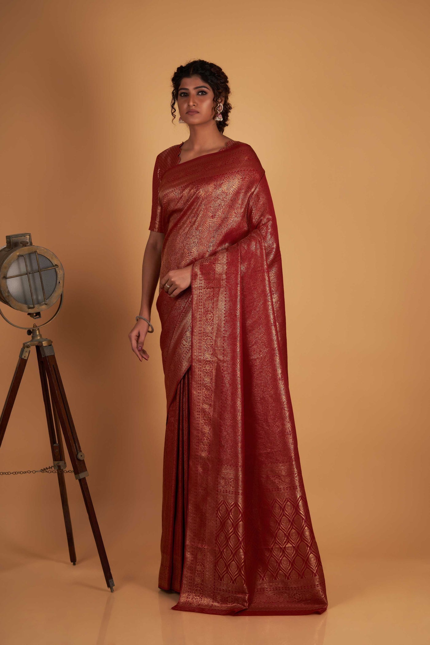 Maroon Gold Zari Kanjeevaram Saree