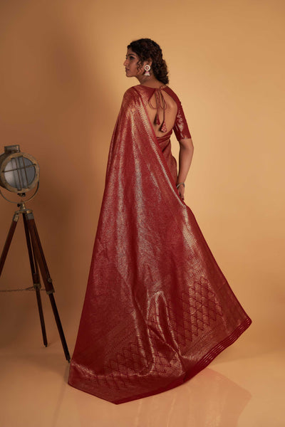 Maroon Gold Zari Kanjeevaram Saree