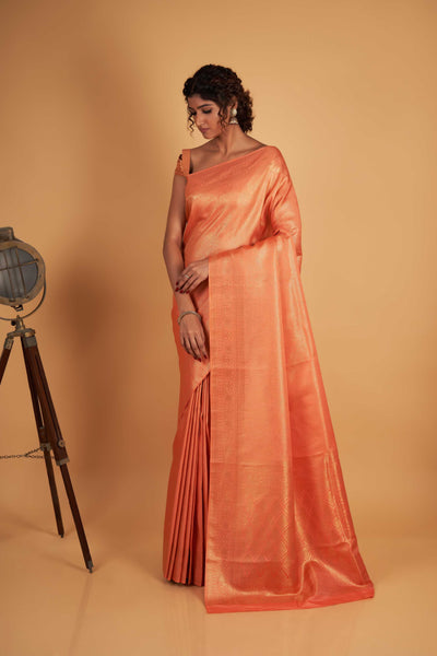 Orange Gold Zari Kanjeevaram Saree