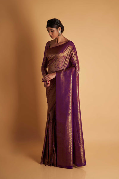 Wine Gold Zari Kanjeevaram Saree