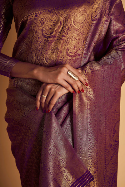 Wine Gold Zari Kanjeevaram Saree