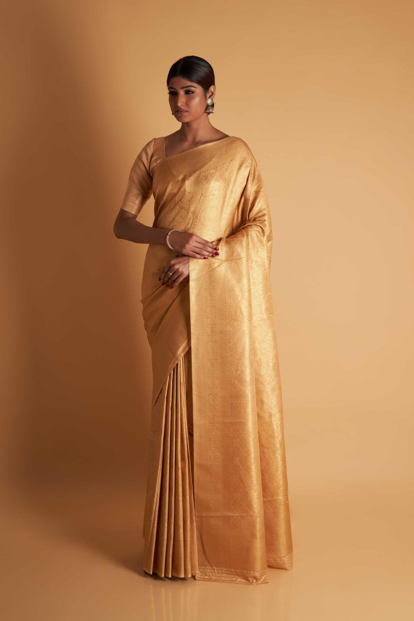 Beige Gold Zari Kanjeevaram Saree