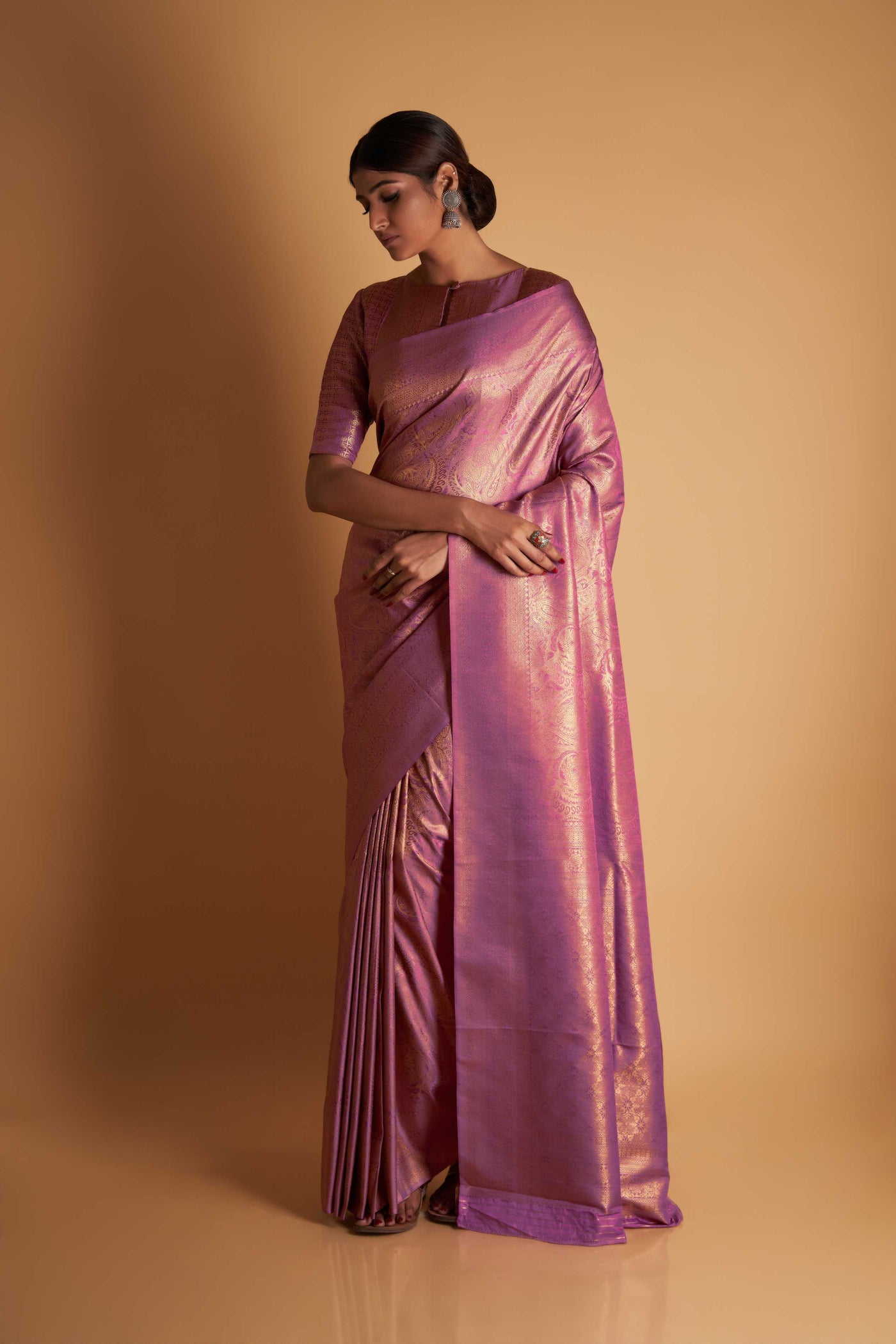 Lilac Gold Zari Kanjeevaram Saree