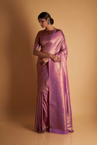 Lilac Gold Zari Kanjeevaram Saree