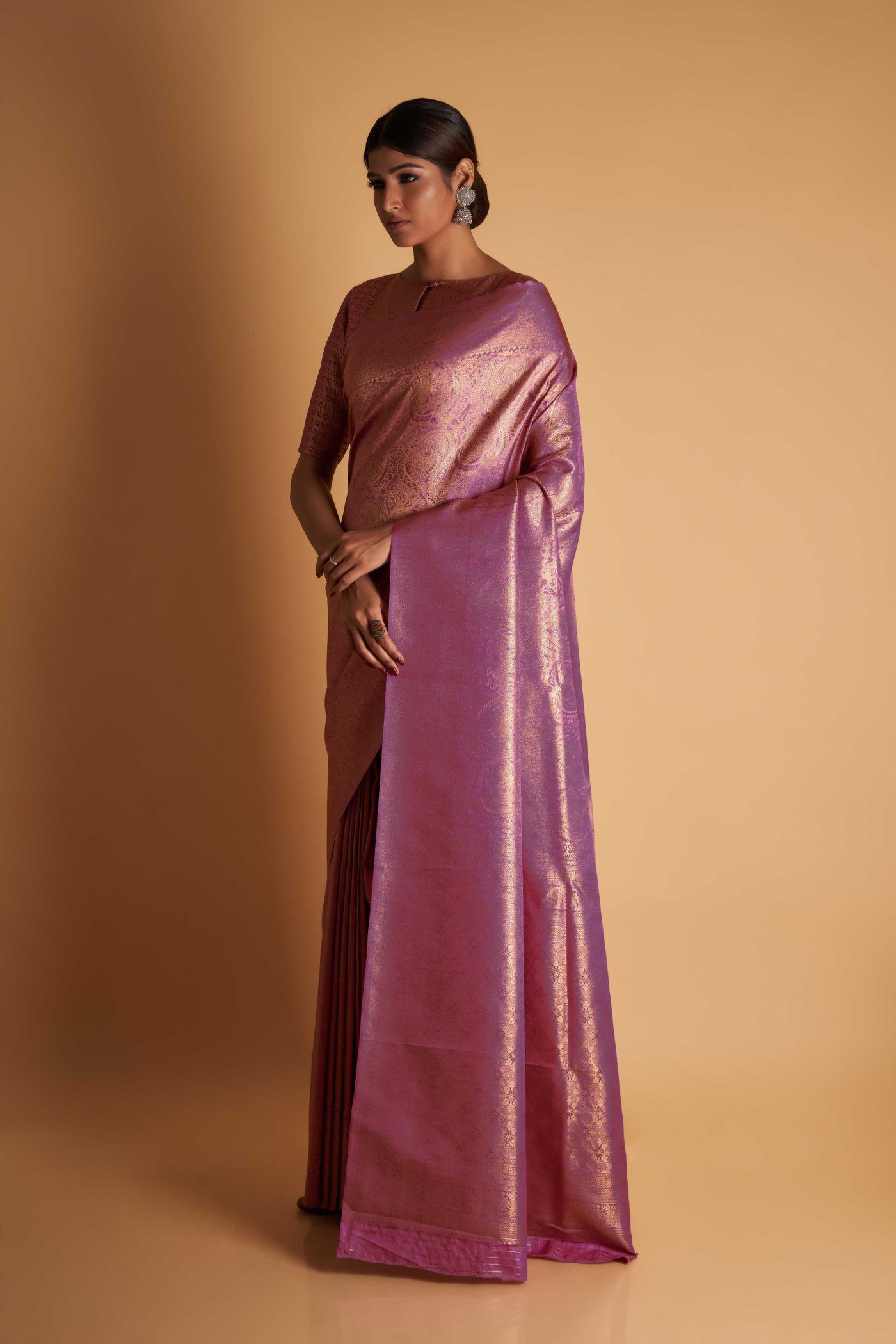 Lilac Gold Zari Kanjeevaram Saree