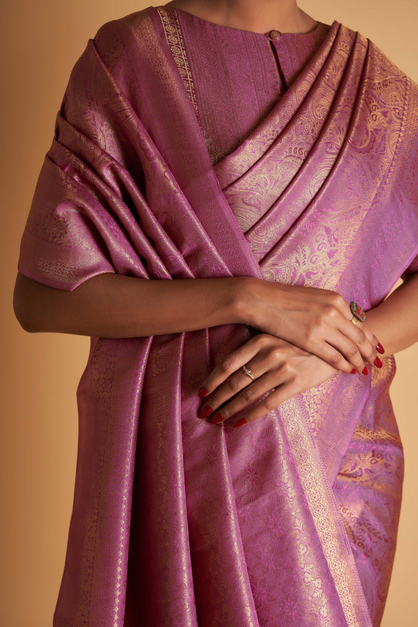 Lilac Gold Zari Kanjeevaram Saree