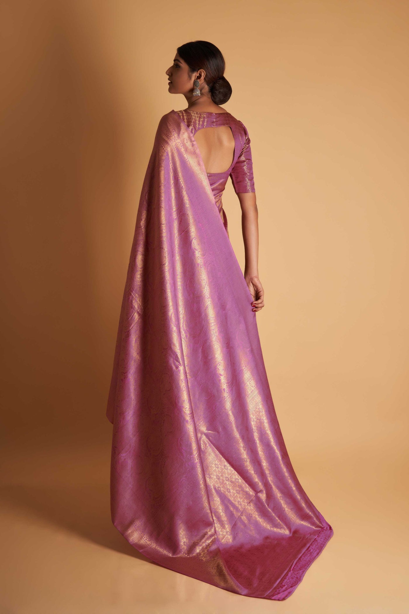 Lilac Gold Zari Kanjeevaram Saree
