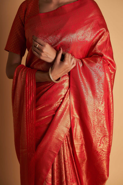 Red Gold Zari Kanjeevaram Saree