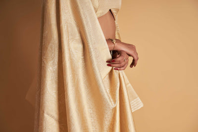 Off-White Gold Zari Kanjeevaram Saree