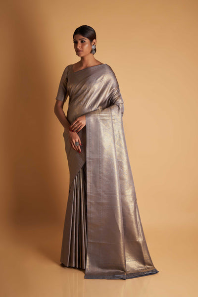 Grey Gold Zari Kanjeevaram Saree