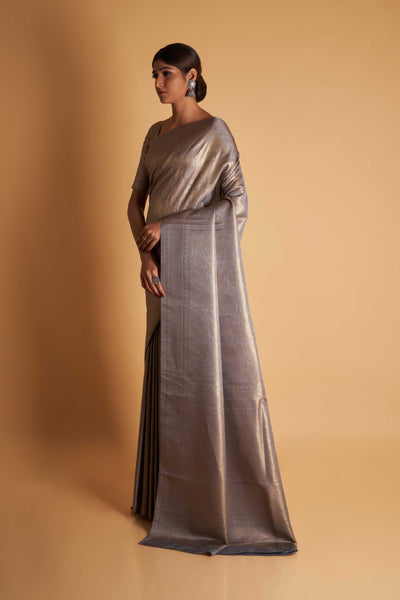Grey Gold Zari Kanjeevaram Saree
