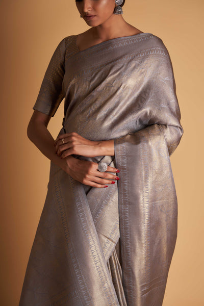 Grey Gold Zari Kanjeevaram Saree