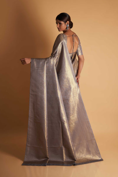 Grey Gold Zari Kanjeevaram Saree