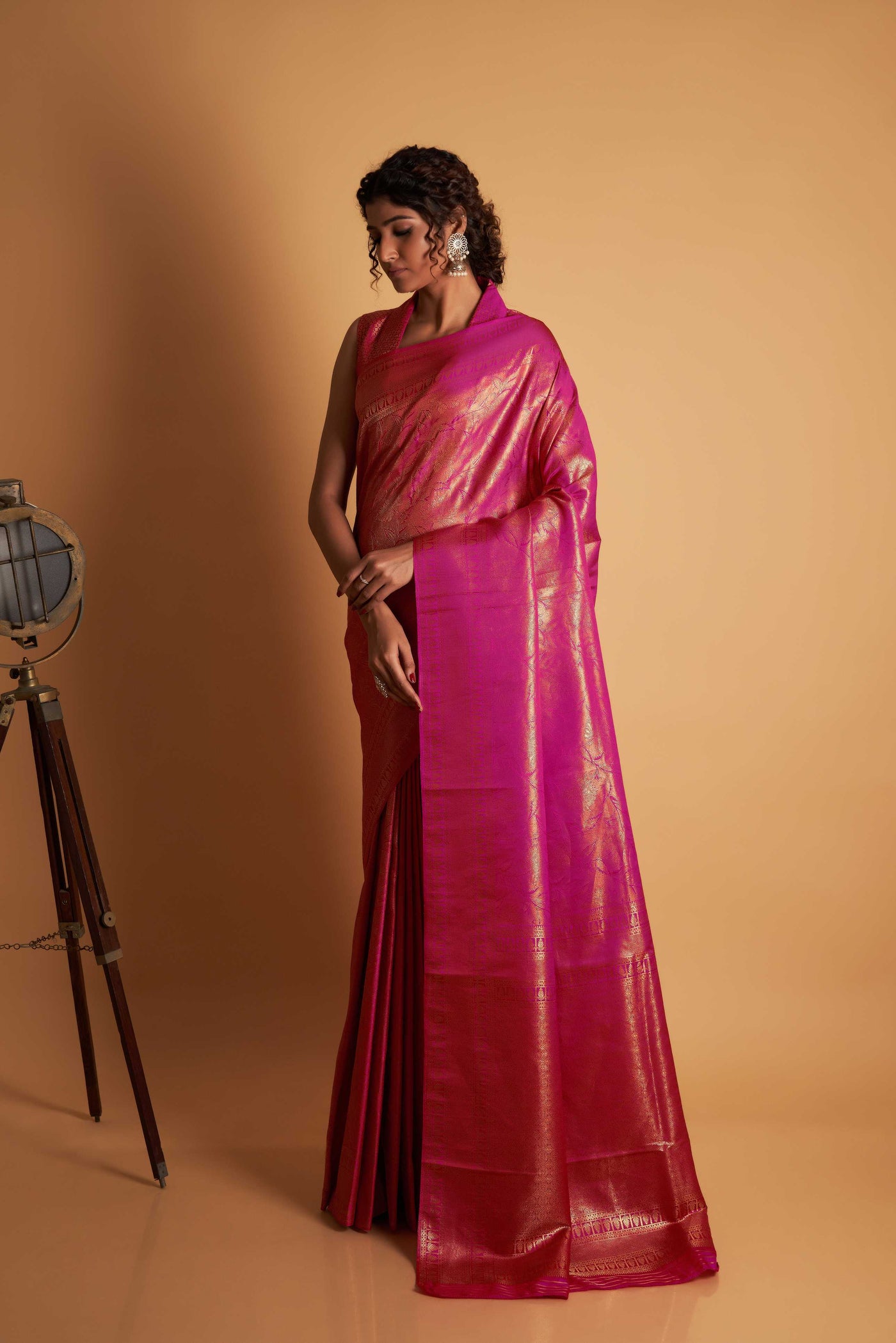 Pink Gold Zari Kanjeevaram Saree