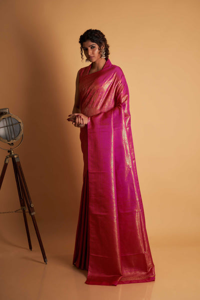 Pink Gold Zari Kanjeevaram Saree