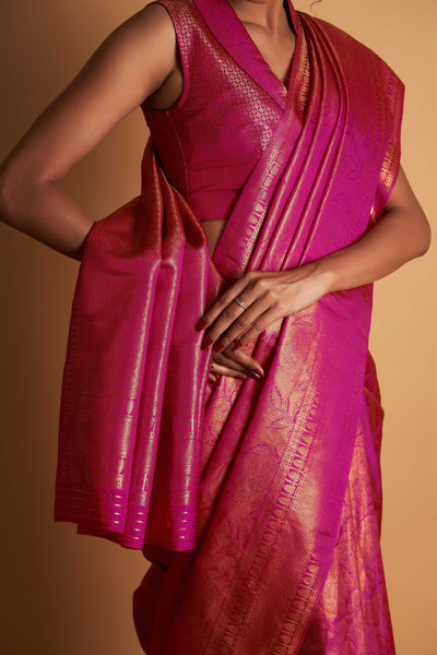 Pink Gold Zari Kanjeevaram Saree