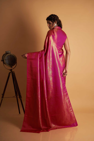 Pink Gold Zari Kanjeevaram Saree