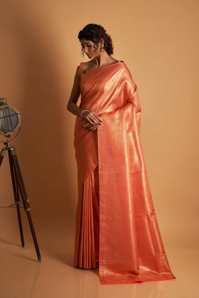 Orange Gold Zari Kanjeevaram Saree