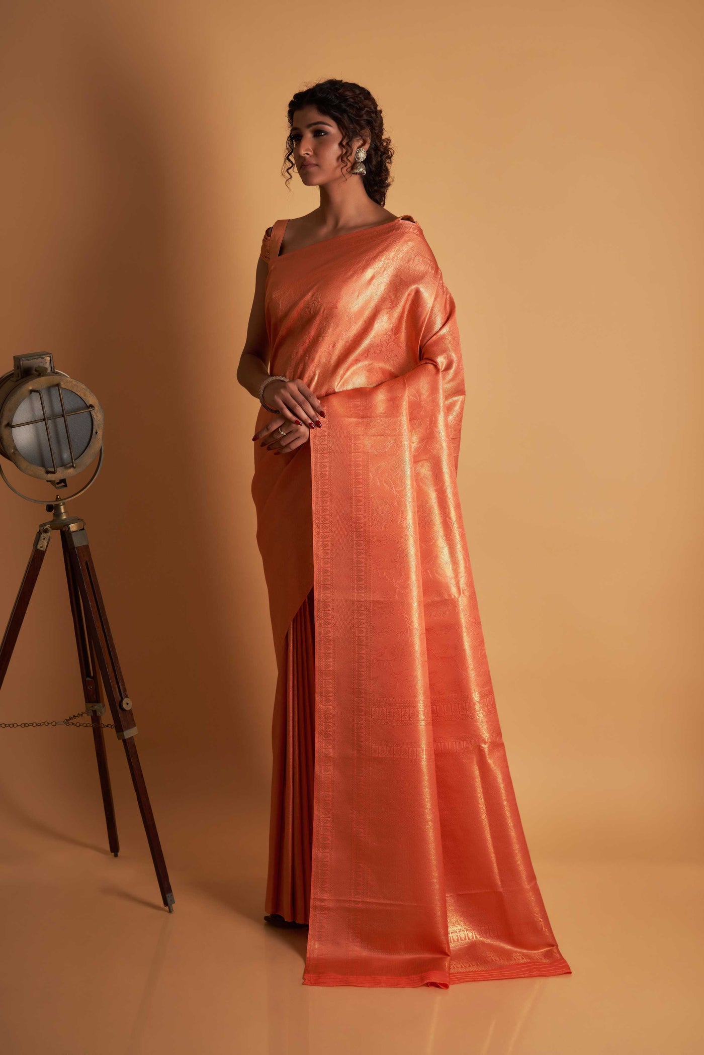 Orange Gold Zari Kanjeevaram Saree