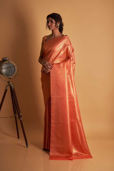 Orange Gold Zari Kanjeevaram Saree