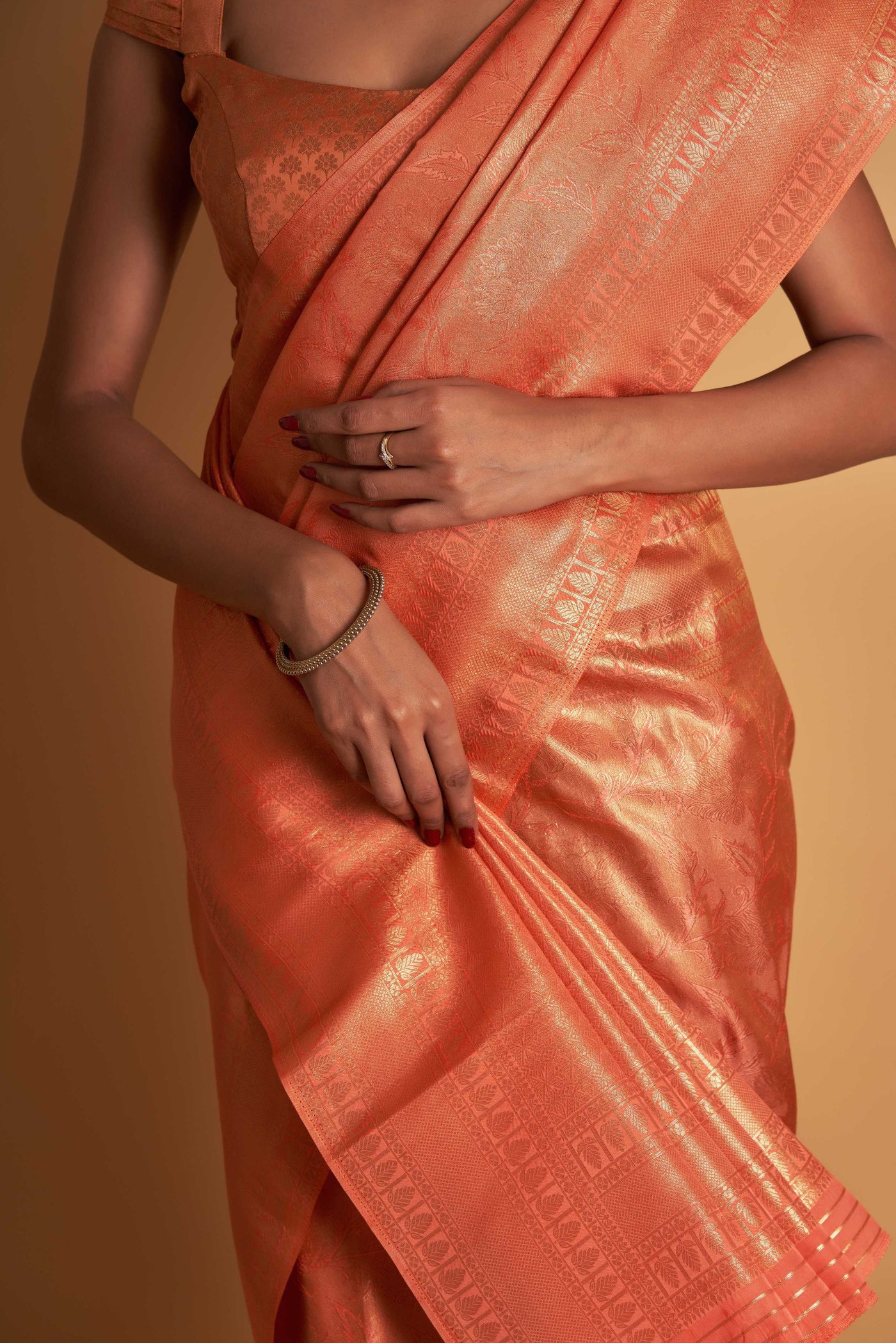 Orange Gold Zari Kanjeevaram Saree