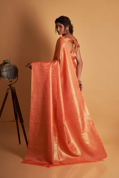 Orange Gold Zari Kanjeevaram Saree