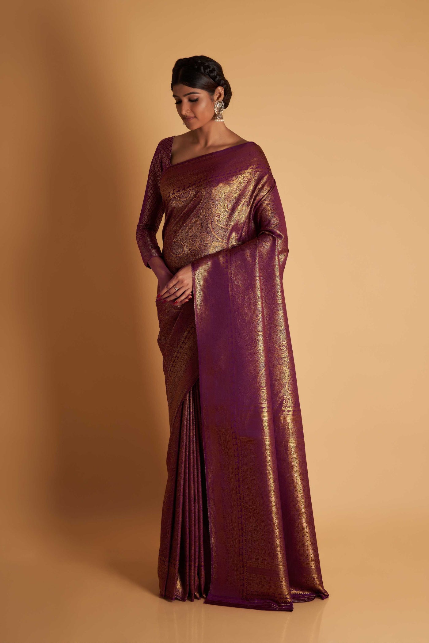 Wine Gold Zari Kanjeevaram Saree