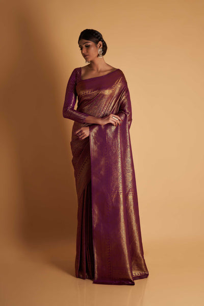 Wine Gold Zari Kanjeevaram Saree