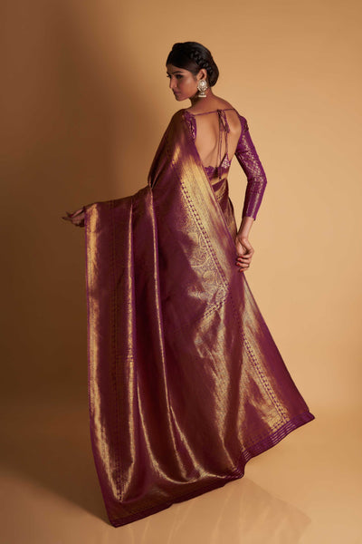 Wine Gold Zari Kanjeevaram Saree