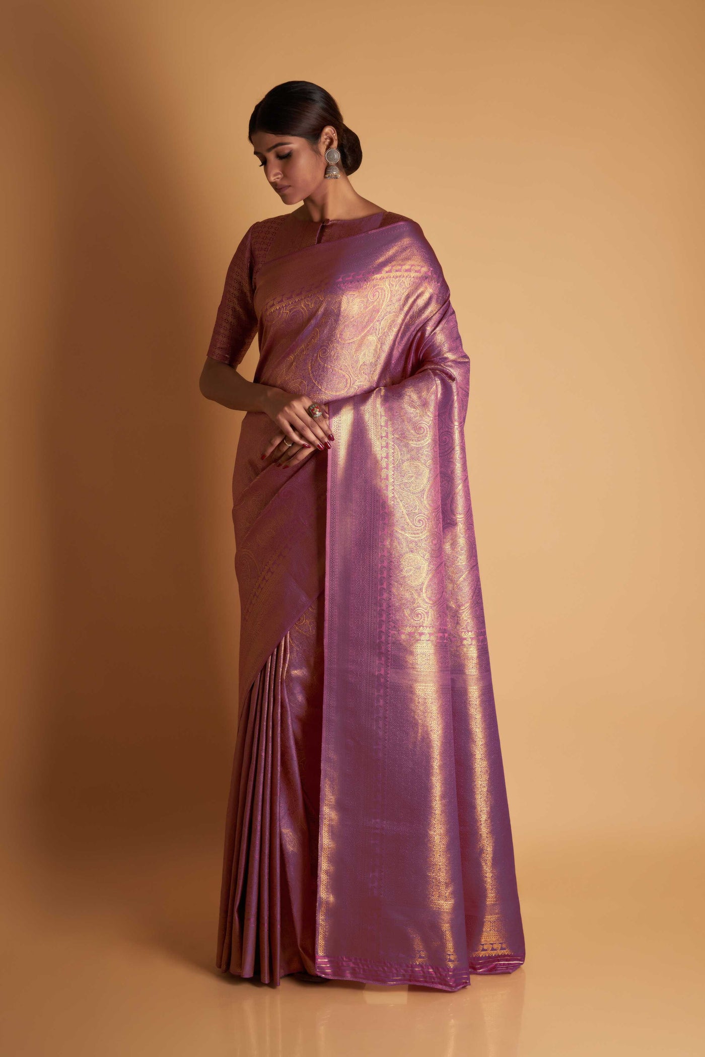 Lilac Gold Zari Kanjeevaram Saree