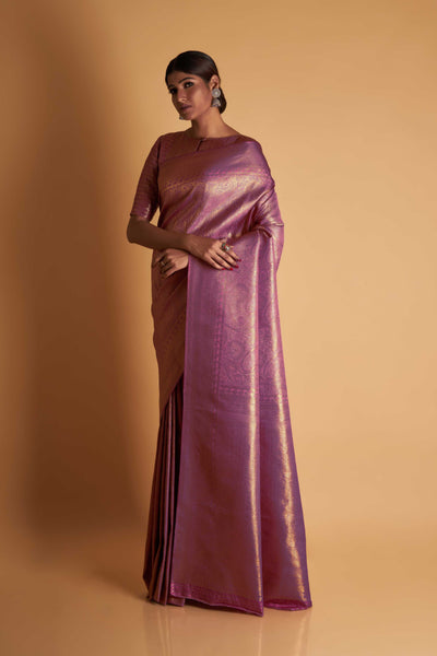 Lilac Gold Zari Kanjeevaram Saree