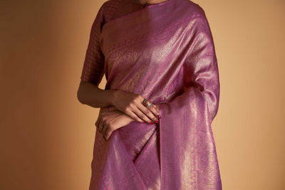 Lilac Gold Zari Kanjeevaram Saree