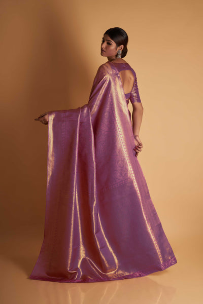 Lilac Gold Zari Kanjeevaram Saree