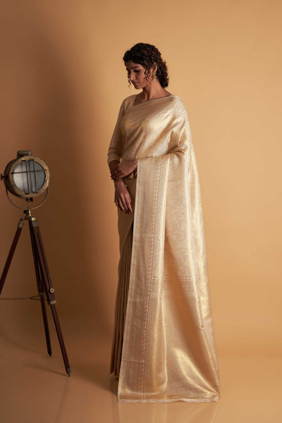 Off-White Gold Zari Kanjeevaram Saree