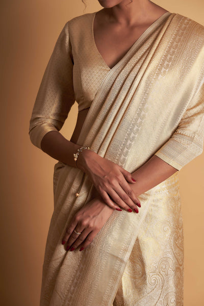 Off-White Gold Zari Kanjeevaram Saree