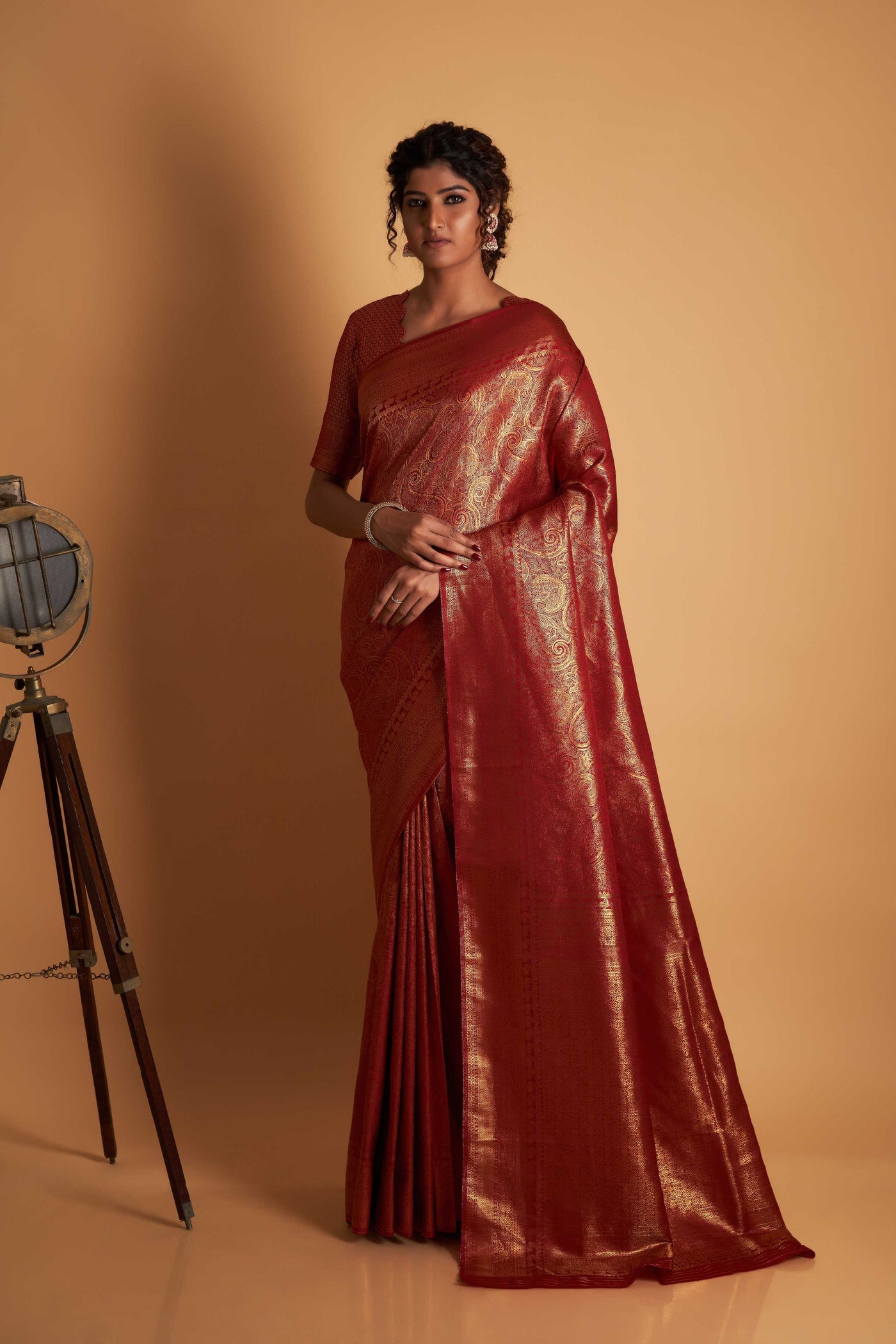 Maroon Gold Zari Kanjeevaram Saree