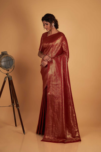 Maroon Gold Zari Kanjeevaram Saree