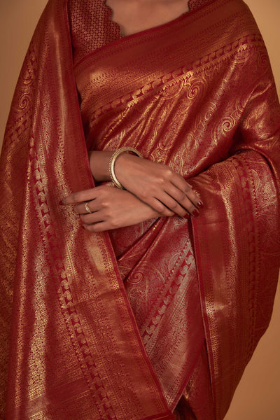 Maroon Gold Zari Kanjeevaram Saree