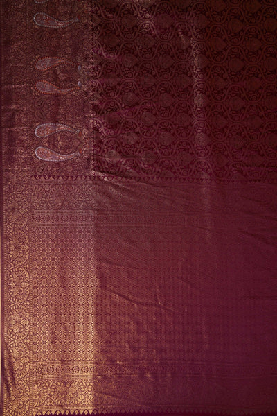 Wine Gold Copper Silver Zari Kanjeevaram Saree