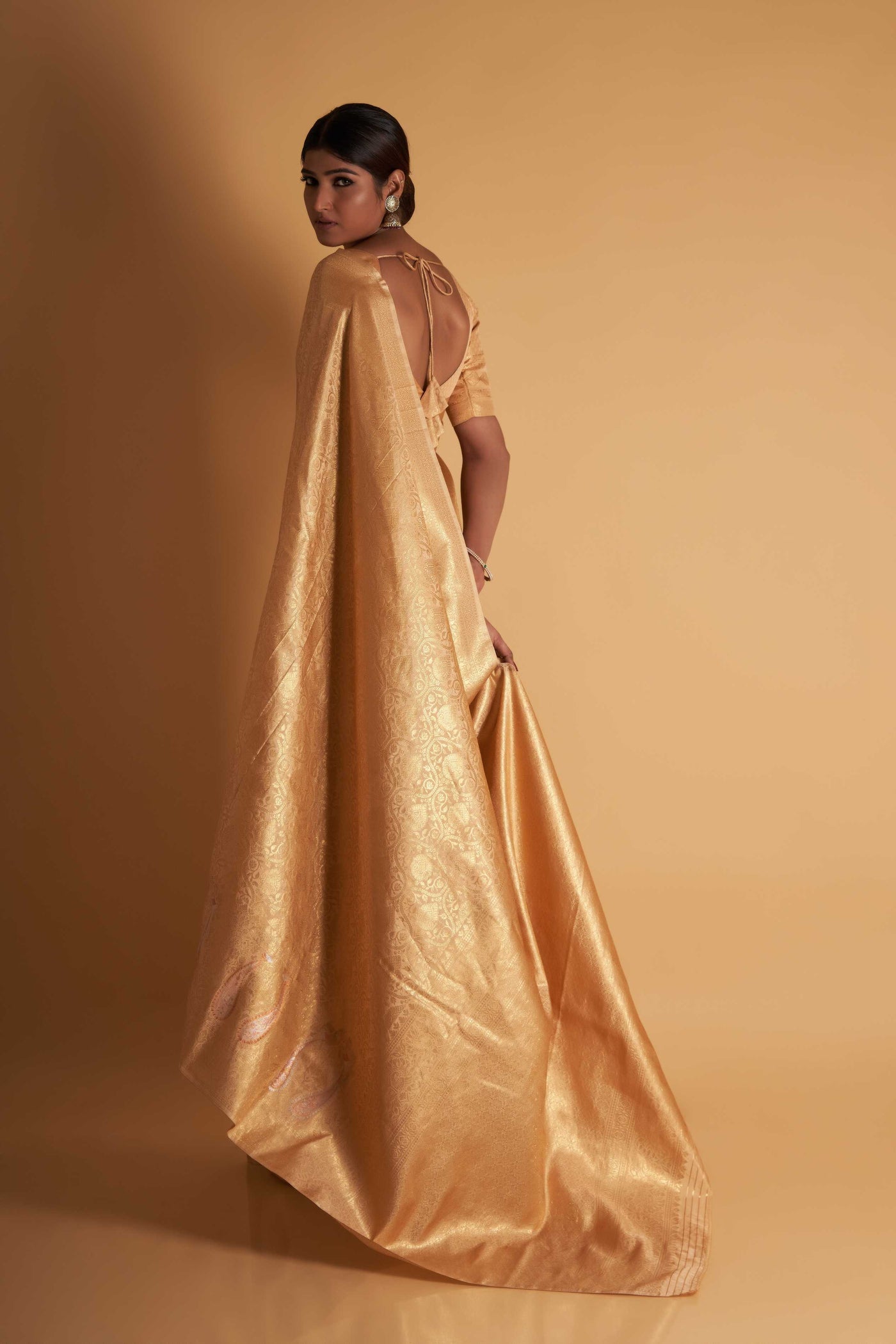 Beige Gold Copper Silver Zari Kanjeevaram Saree