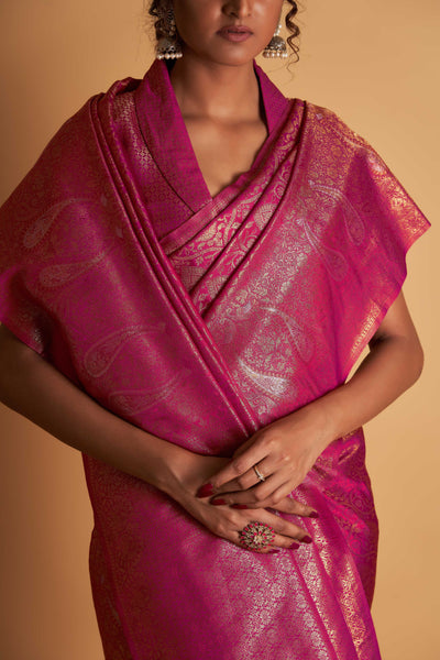 Pink Gold Copper Silver Zari Kanjeevaram Saree