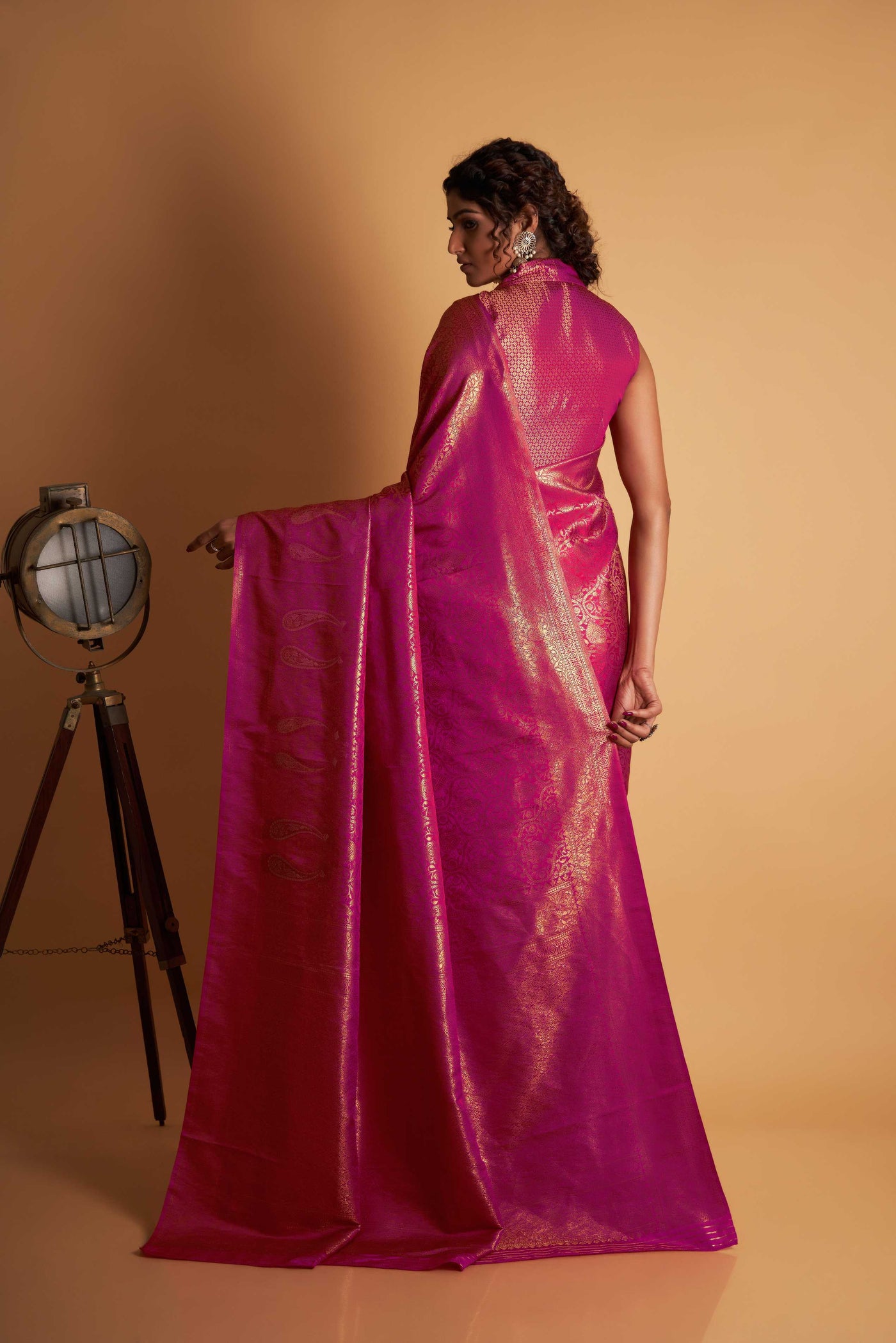 Pink Gold Copper Silver Zari Kanjeevaram Saree