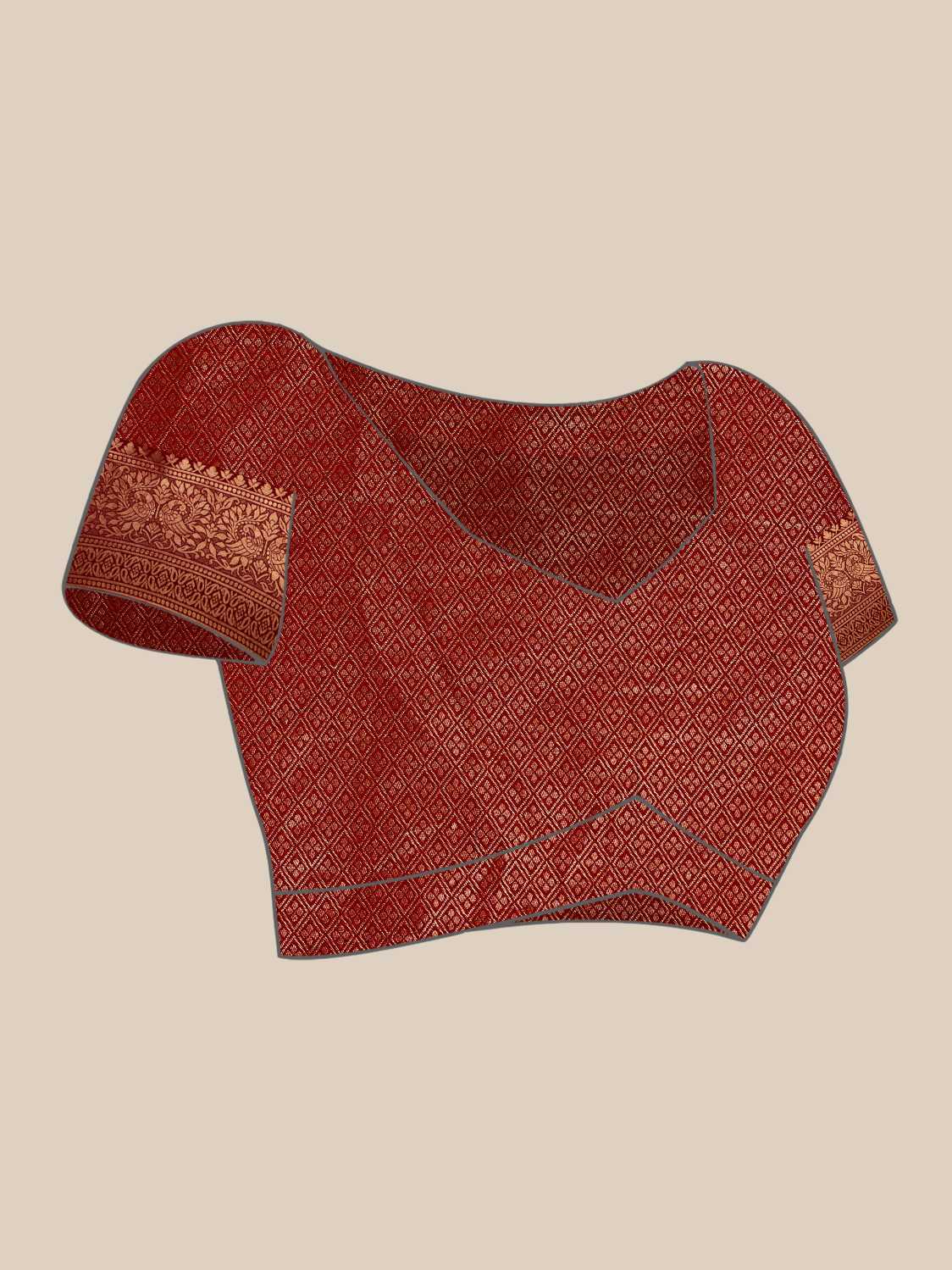 Maroon Gold Copper Silver Zari Kanjeevaram Saree