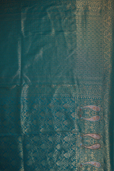 Teal Blue Gold Copper Silver Zari Kanjeevaram Saree