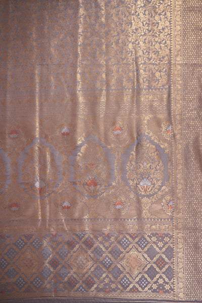 Grey Gold Copper Silver Zari Kanjeevaram Saree