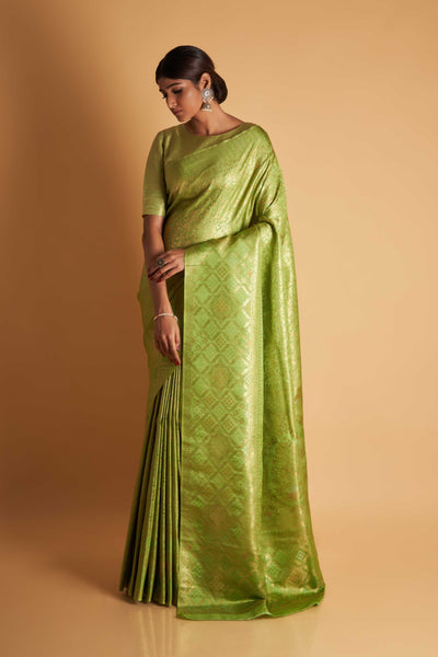 Green Gold Copper Silver Zari Kanjeevaram Saree