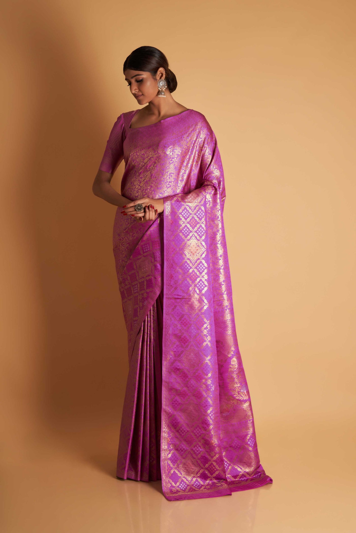 Purple Gold Copper Silver Zari Kanjeevaram Saree