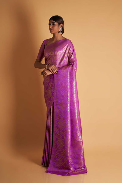 Purple Gold Copper Silver Zari Kanjeevaram Saree