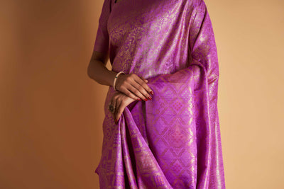 Purple Gold Copper Silver Zari Kanjeevaram Saree