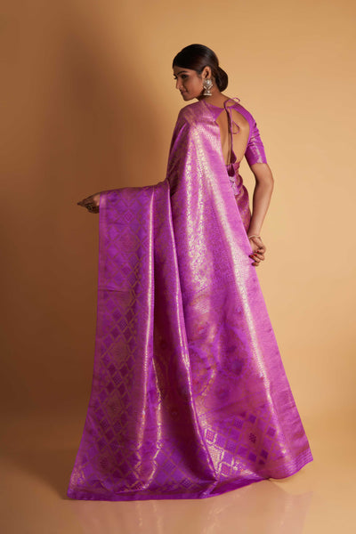 Purple Gold Copper Silver Zari Kanjeevaram Saree